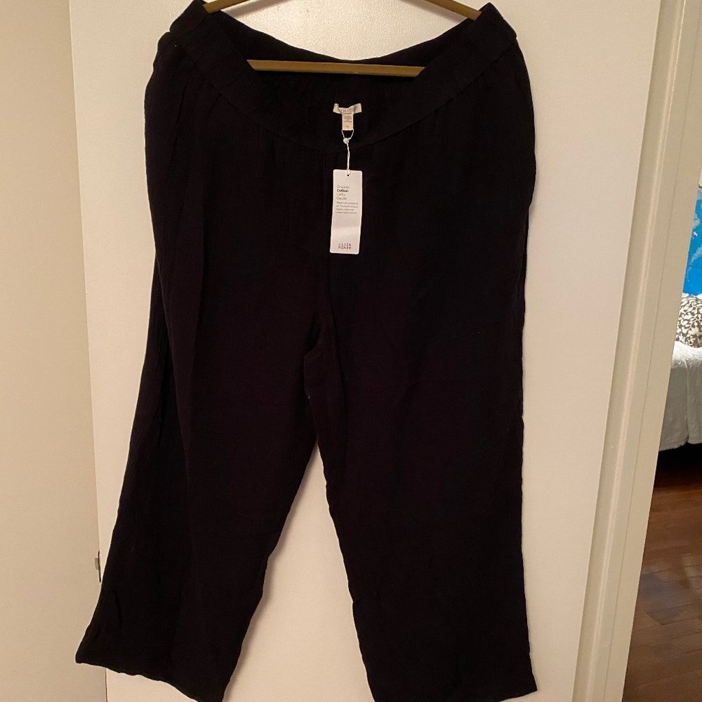 Eileen Fisher black cotton gauze pants.